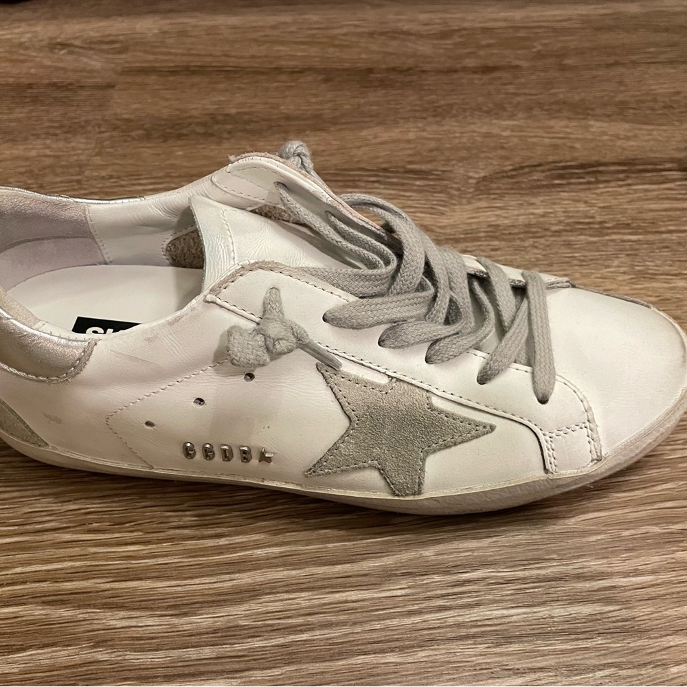 Golden Goose White and Silver Sneakers